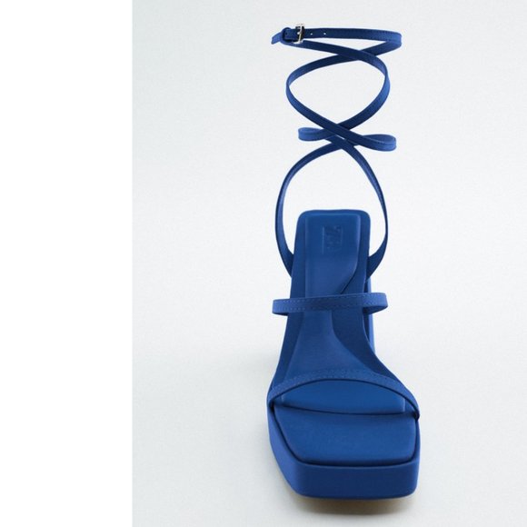 ZARA BLUE STRAPPY PLATFORM HEEL SANDALS $129 - Picture 5 of 5